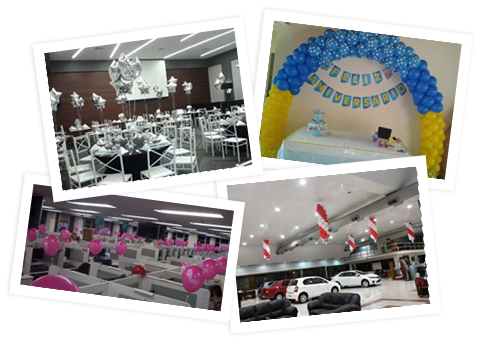 Montagem de fotos de eventos decorados pela FB Balões